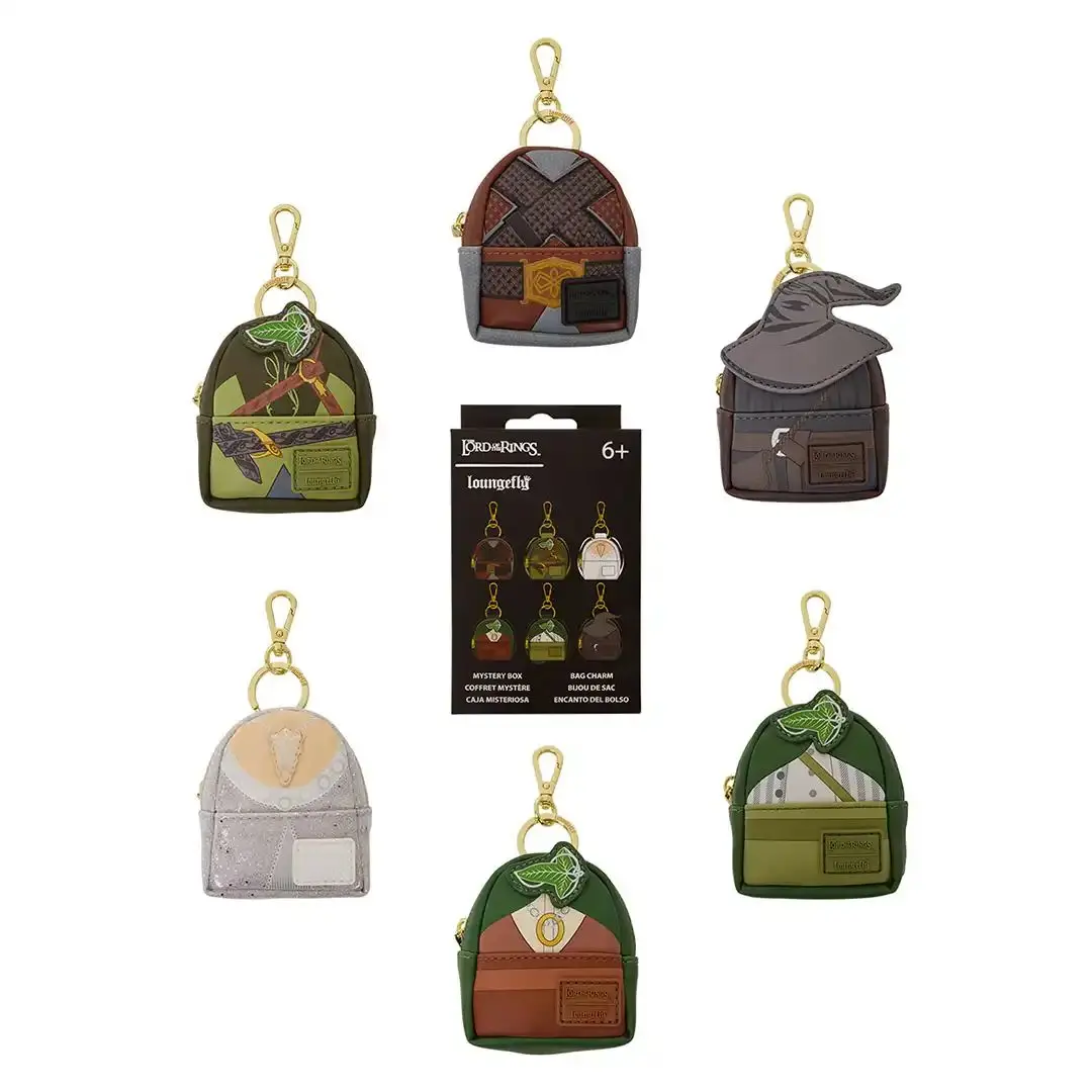 Lord of the Rings Collectible Mini Backpack Keychain, Faux Leather Mystery Bag Charm with Debossed Print & Glitter Details for an Adventure, Legolas, Gandalf