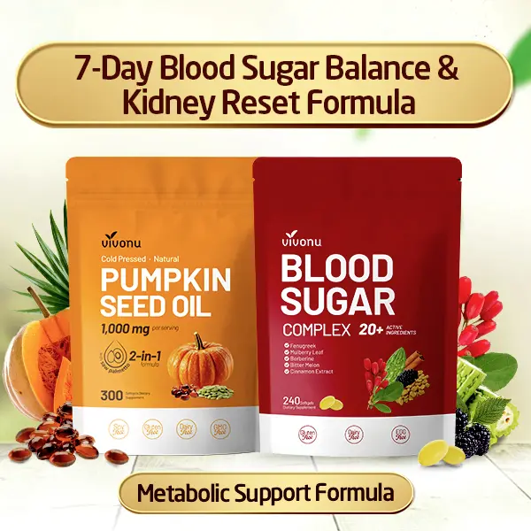 VivoNu Wellness Dietary Supplement Bundle - Set Includes 2: Pumpkin Seed Oil (300 Capsules with Plant Sterols) + Blood Sugar Support Formula (240 Capsules) - Natural Daily Nutrition for Energy, Heart Health, Metabolism Boost