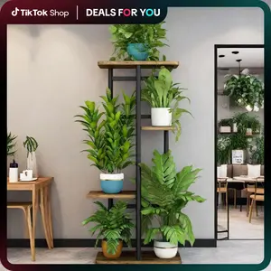 dealsforyoudays Plant Stand 4 Tier 5 Potted Indoor Plant Shelf Multiple Stands for Garden Corner Balcony Living Room (4 Tier 5 Potted, Black)