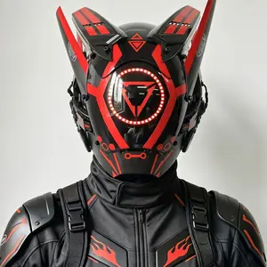 COSTRIBE LED Light-Up Cyber Mecha Mask - Fashion Face Covering Accessory, Stylish Gamer Accessory for Halloween Cosplay, Costume Party, Birthday & Movie Props