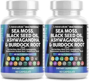 Clean Nutraceuticals Sea Moss Black Seed Oil Ashwagandha Turmeric Bladderwrack Burdock & Vitamin C Vitamin D3 with Elderberry Manuka Dandelion Yellow Dock Iodine Chlorophyll ACV - 2Pack