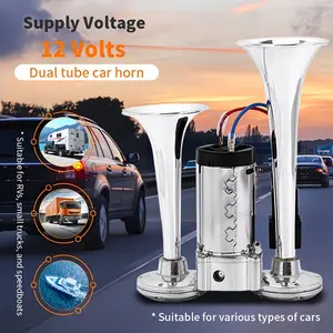 Super Loud 135dB 12V Air Horn Dual Trumpet Electric Horn Kit With Compressor For Automobile Motorcycle RV Lorry