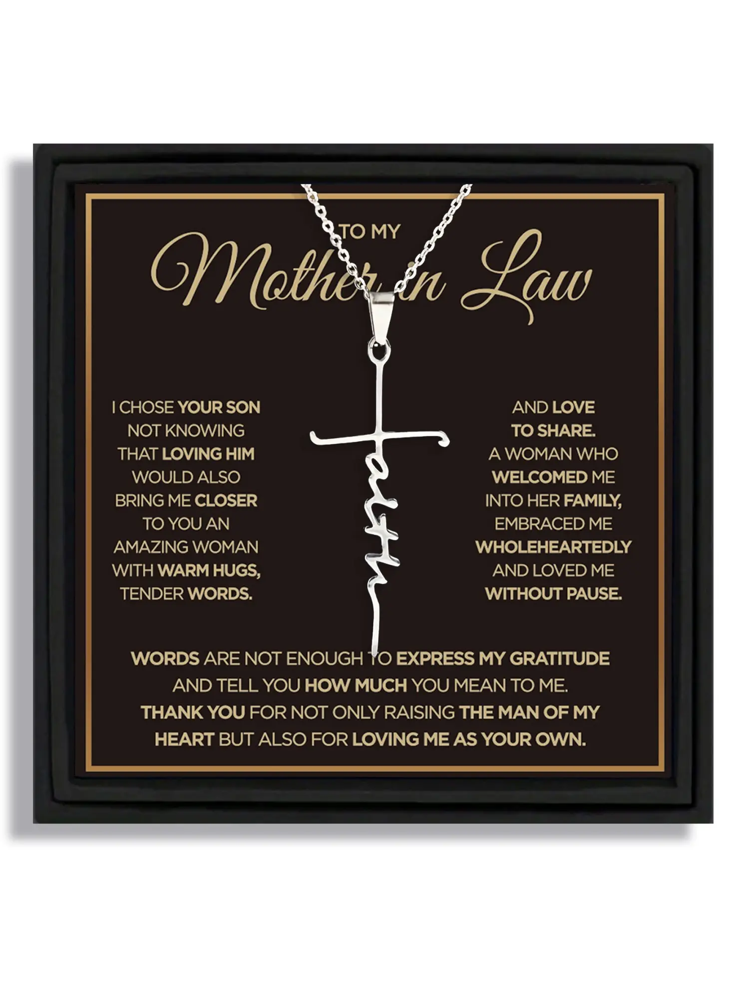 1 piece Christmas cross letter necklace gift box with a thank you style for mother-in-law with blessing card and box, Initial Necklace