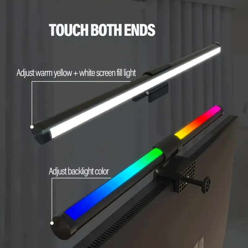 RGB Ambient Gaming Monitor Hanging Lamp - Dual-Light Source LED, USB-Powered, Asymmetrical Eye-Care, Adjustable Lighting, Colorful Backlight, Computer Illumination Accessory, Adjustable Rgb Lighting, Led Rgb Lights