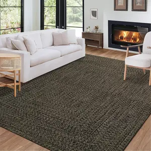 Garvee 8x10 Washable Large Rug - Modern Braided Area Rug for Living Room, Bedroom, Nursery, and Classroom - Geometric Low Pile Soft Thin Floor Carpet - Non-Slip Vintage Dark Brown Rug