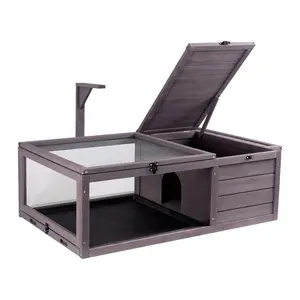 VEVOR Tortoise Habitat, Wooden Tortoise House Indoor & Outdoor, Tortoise Enclosure with Hanging Light Stand, 2-Room Reptile Enclosure Small Animal Cage for Gecko, Lizard, Snake 38 x24 x13 inch