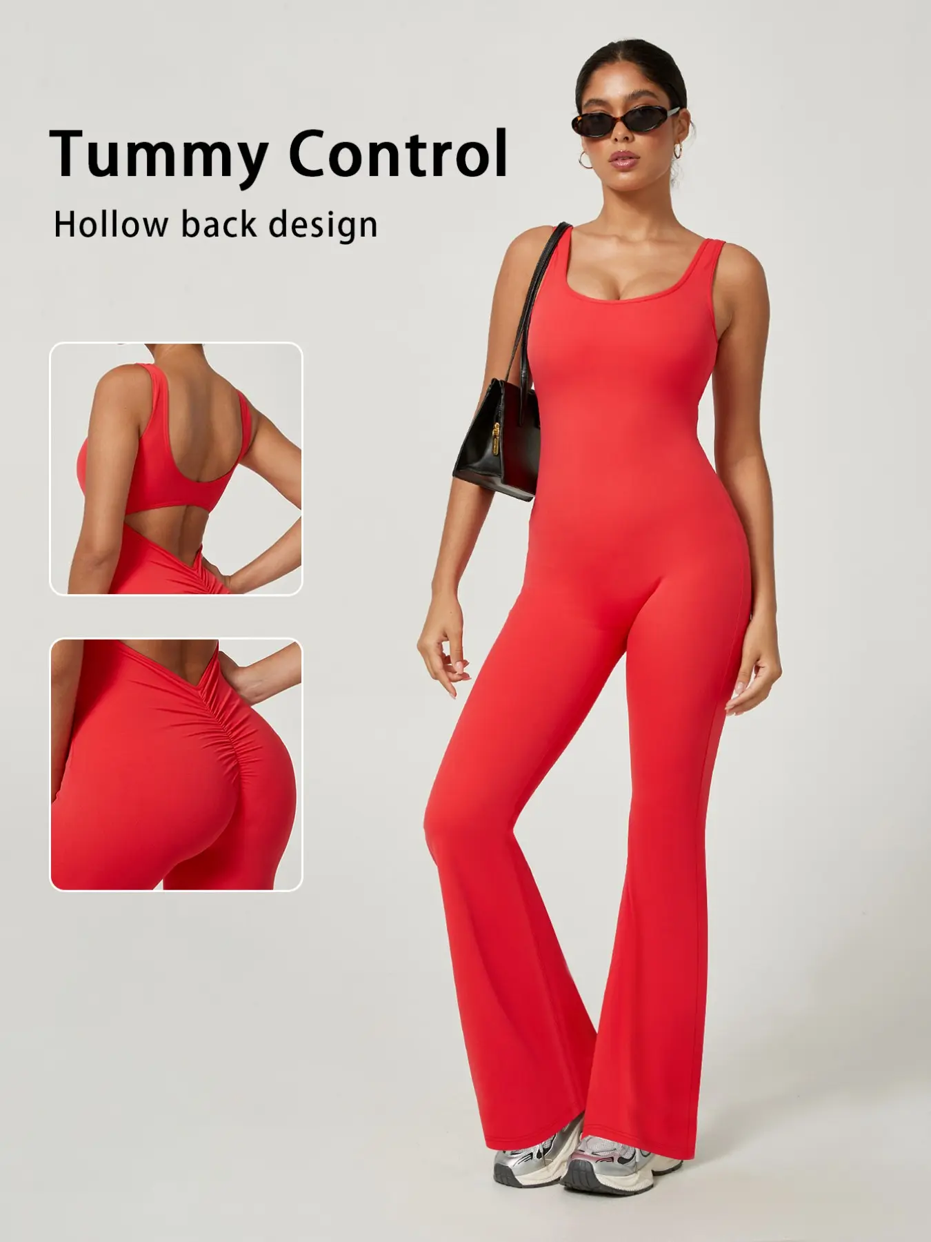 Women's Wide Leg Jumpsuit, Backless Sleeveless Workout Fitness Jumpsuit, Waist Cinching Yoga Tight, Slim Fit, Suitable for Pilates and Gym, Yoga Activewear Jumpsuit