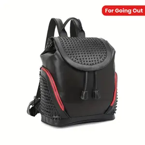 Simple Rivet Decor Knapsack With Adjustable Drawstring And Magnetic Closure, Casual Simple Large Capacity Backpack For Outdoors And Everyday Use