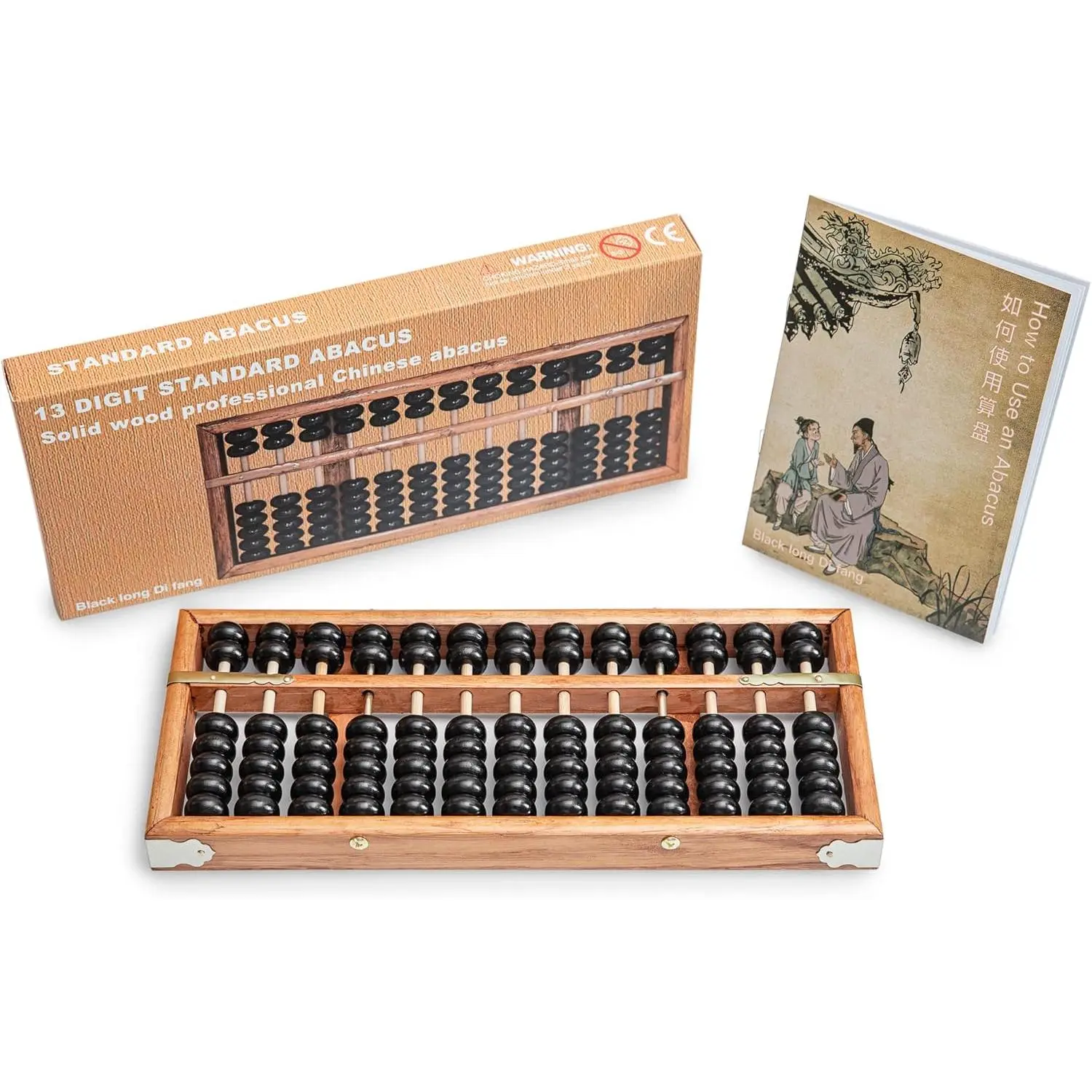 Black 13-Column Digital Standard Soroban Abacus, 28.5cm Professional Functional Educational Vintage Chinese Wooden Calculator (Party Gift, Home Supply)