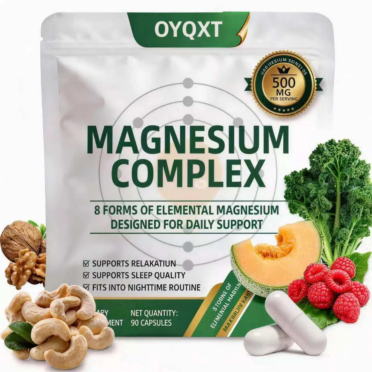 8 Forms Magnesium Complex | 500mg Max Absorption | 2-Pack Bundle.    500mg Elemental Magnesium (8 Forms) for Full-Body Relaxation  2-Pack Exclusive Deal: 2-Month Supply, Save 20%+  Vitamin Fitness Dietary Supplement Edible Supplement Supplement