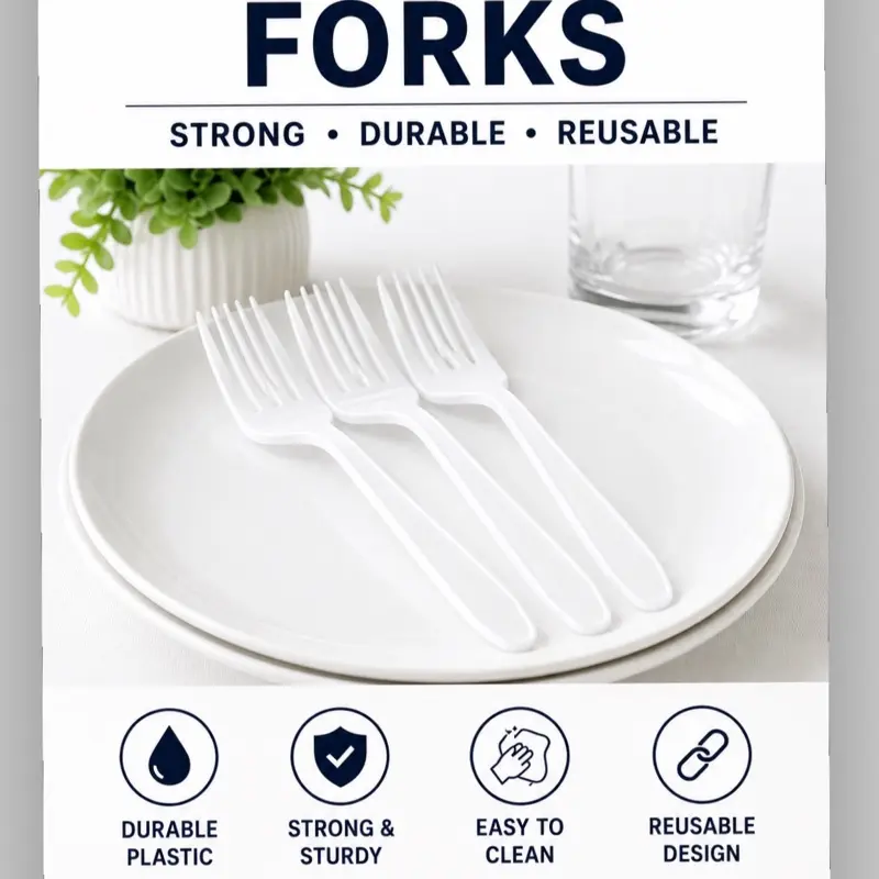 100 Pack Disposable Plastic Forks – Medium Weight, White Party Cutlery