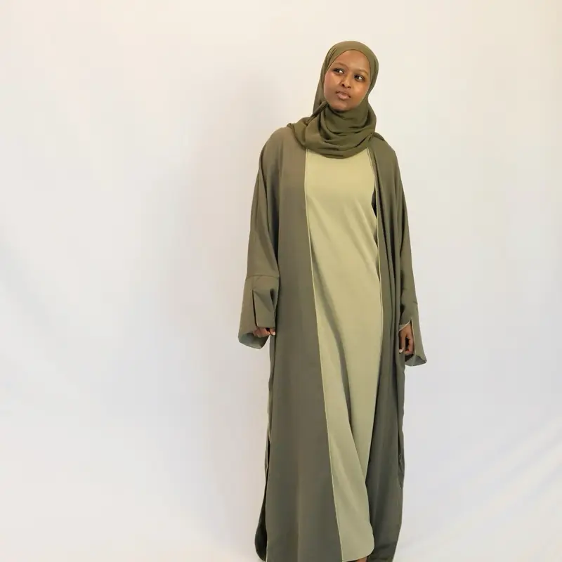 Dubai Alia 3 Piece open Abaya New style - Pistachio/Olive modern elegance