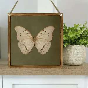 Vintage Butterfly Wall Art Decoration, UV Printed Wooden Sign, 2D Farmhouse Style, 8x8 Inch, No Power Needed, Perfect Gift