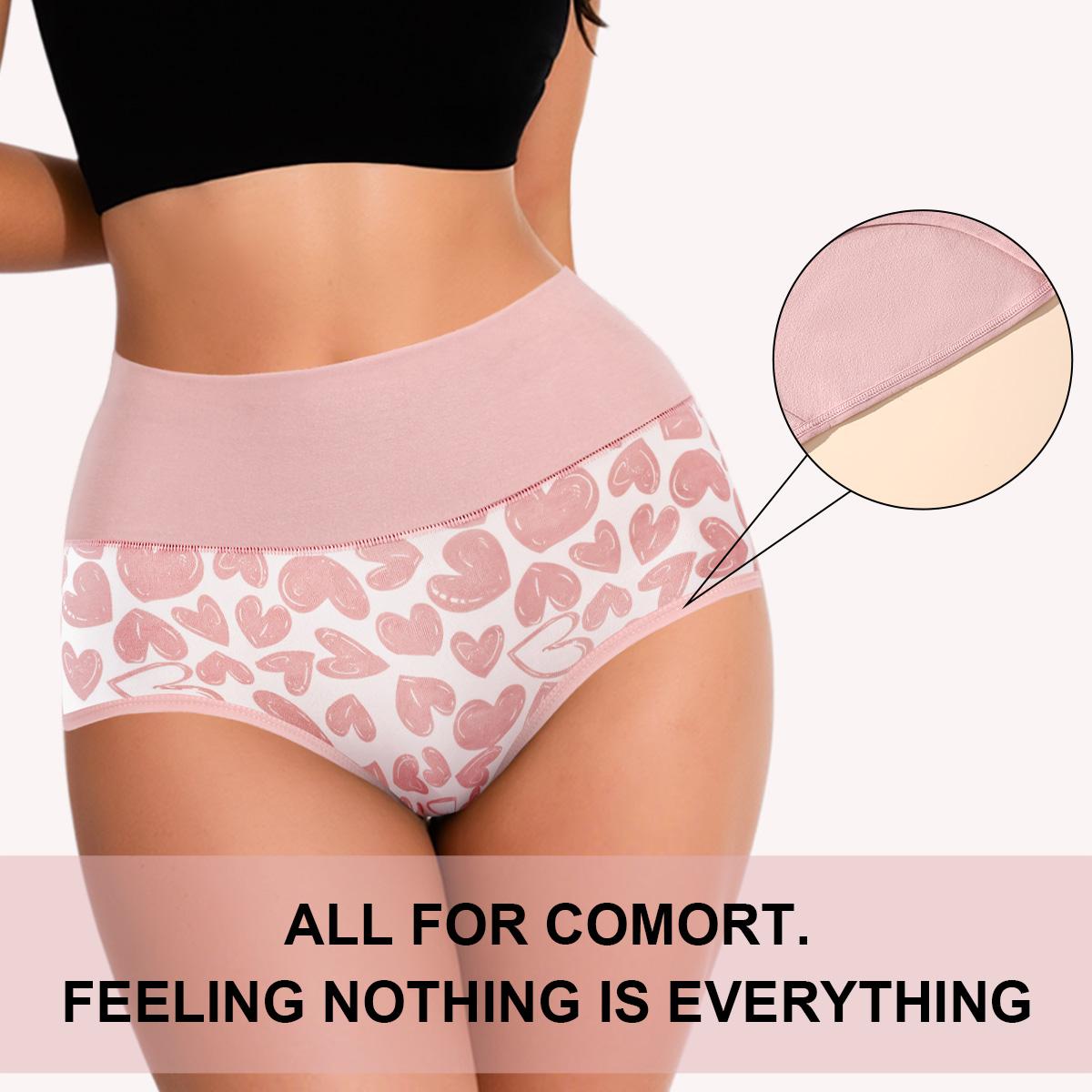 Hotcom 4/6/8/10 Pack Ladies Large Plus Size XS-XXXXL Pure Cotton High Waisted Tummy Control Panties Fresh Full Print Cute Comfort Soft Seamless Underwear Women's Everyday Wear Aesthetics Hipster Briefs Multipack summerwins,summerwins