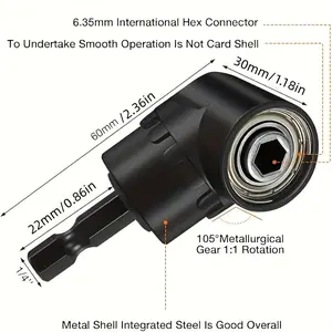 High-Quality Right Angle Drill Bit Adapter, 360° Rotatable Impact Socket Adapter, 90° Angled Drill Bit, Durable Steel Structure, Multi-Functional Drilling Attachment, Hex Shank Drill