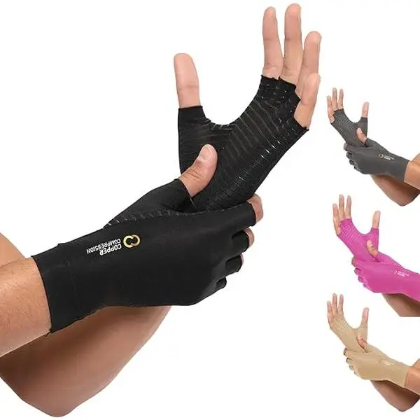 Copper Compression Adult Half Finger Wrist Compression Gloves (1 Pair) - Fashion Open Finger Gloves, Targeted Support for Daily Hand Comfort & Relief, Size S, Wrist Compression Men's Gloves