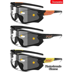 3-piece set of stylish photo coloring sports sunglasses, intersex, windproof, wearing lenses, outdoor activities, cycling, running, driving, fishing, sports sunglassesRAIMENTRY