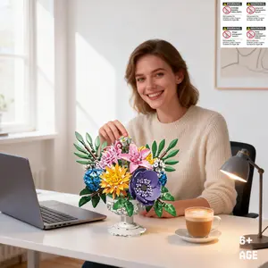 1147 Piece Bouquet Plant Series Building Toy Blocks Flower Set Assembly Vase, Realistic Floral Decor, Office Home Table Ornament, Spring Valentine Gift