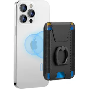 For Magsafe Wallet with Grip, 6-Card Holder, Stronger  Card Wallet Holder for  16/15,  14/13/12 Series, Leather  Phone Wallet with  Flap, RFID Blocking, Black