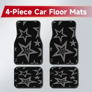 4PCS Black White Star Pattern Car Floor Mats, Modern Y2K Aesthetic Wear Resistant Easy Clean Carpet Liners, Perfect Birthday & Holiday Gift for Her, Stylish Interior Decor Accessories Fit Sedan SUV Truck Van
