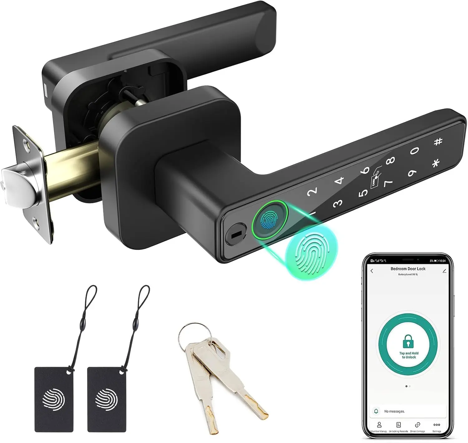 Smart Door Lock - Digital Keypad Lock with Fingerprint Handle, APP, IC Card, Key & Biometric Unlock for Bedroom, Hotel, Fingerprint Door Handle