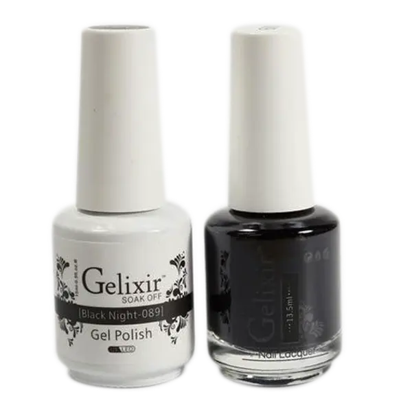 Gelixir Black Gel Nail Polish Matching Duo - 089 Black Night, 100g Nail Care Cosmetic Art Product with Bottles, Nail Art, Gel Polishes