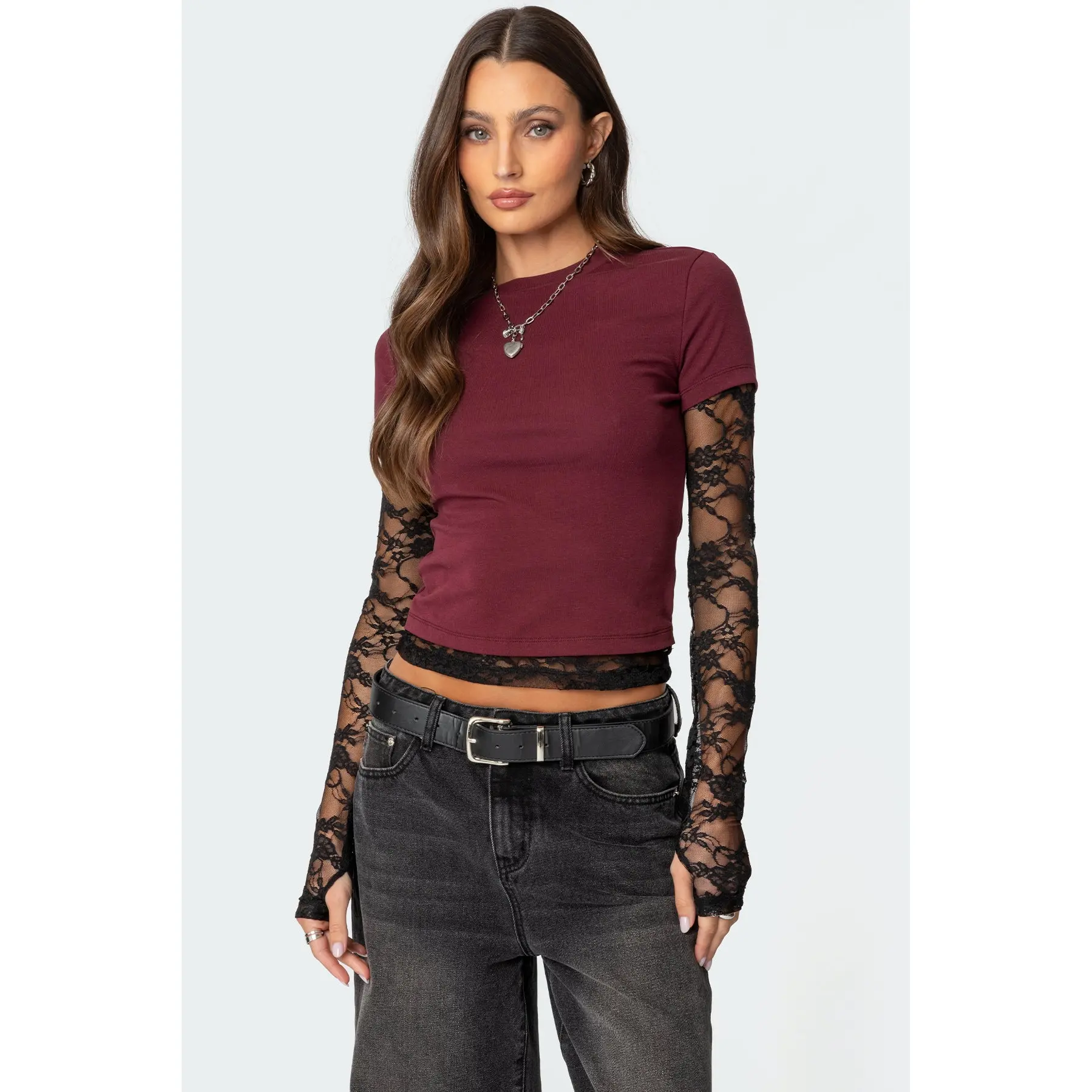 Layered Lace Sleeve Top