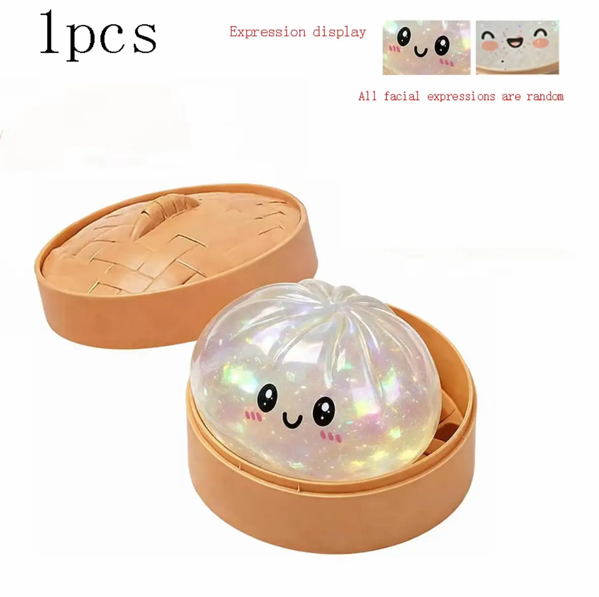 Glitter Dumpling Squishy with Bamboo Steamer Box - Classic Novelty Stress Relief Toy, Ultra Soft Slow Rising Sensory Tactile Tool, Kids' Stress Reliever, Birthday Party Favor
