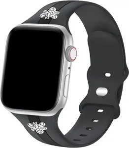 New Design Silicone Watch Band with Gold Charm – Compatible with 38mm–49mm Smartwatches, Adjustable Unisex Strap for Series 1–9, SE, Ultra