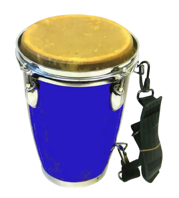 AFRICAN STYLE MINI CONGA DRUMS, BLUE COLOR, THICK COW HIDE, STEEL HARDWARE, WOODEN FRAME, SHOULDER STRAP & TUNING KEY