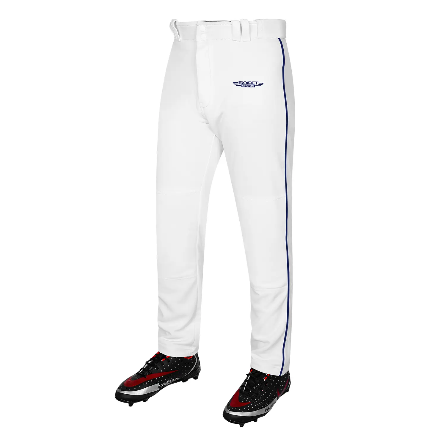 Exxact Sports Men's Piped Open Bottom Baseball Pants - Semi-Relaxed Fit, 2-Way Stretch, Moisture-Wicking Double-Knit Polyester Knit, Belt, Breathable, Standard Sizing, Zipper Closure, Game Ready, All Seasons, for Baseball & Softball