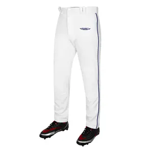 Exxact Sports Home Run Men's Baseball Pants with Piping - Full-Length, Semi-Relaxed Fit, Open-Bottom Adult Baseball Pants - (White/Navy Piping)