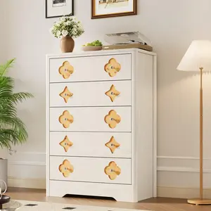 Garvee Fluted Dresser for Bedroom with 5 Drawers, 42.9'' Tall Chest of Large Drawers with Large Clothes Storage Cabinet, Wood Dresser, T