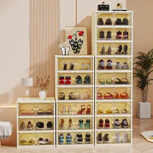 9-Layer (61.81-inch) Shoe Storage Cabinet | Magnetic Transparent Door, Clear Stackable Drawers & Large Capacity | Multifunctional Foldable & Tool-Free Assembly Storage Shelves | 3/6/9 Layers Stackable Space-Saving Organizing Shelves | Ideal for Entrance