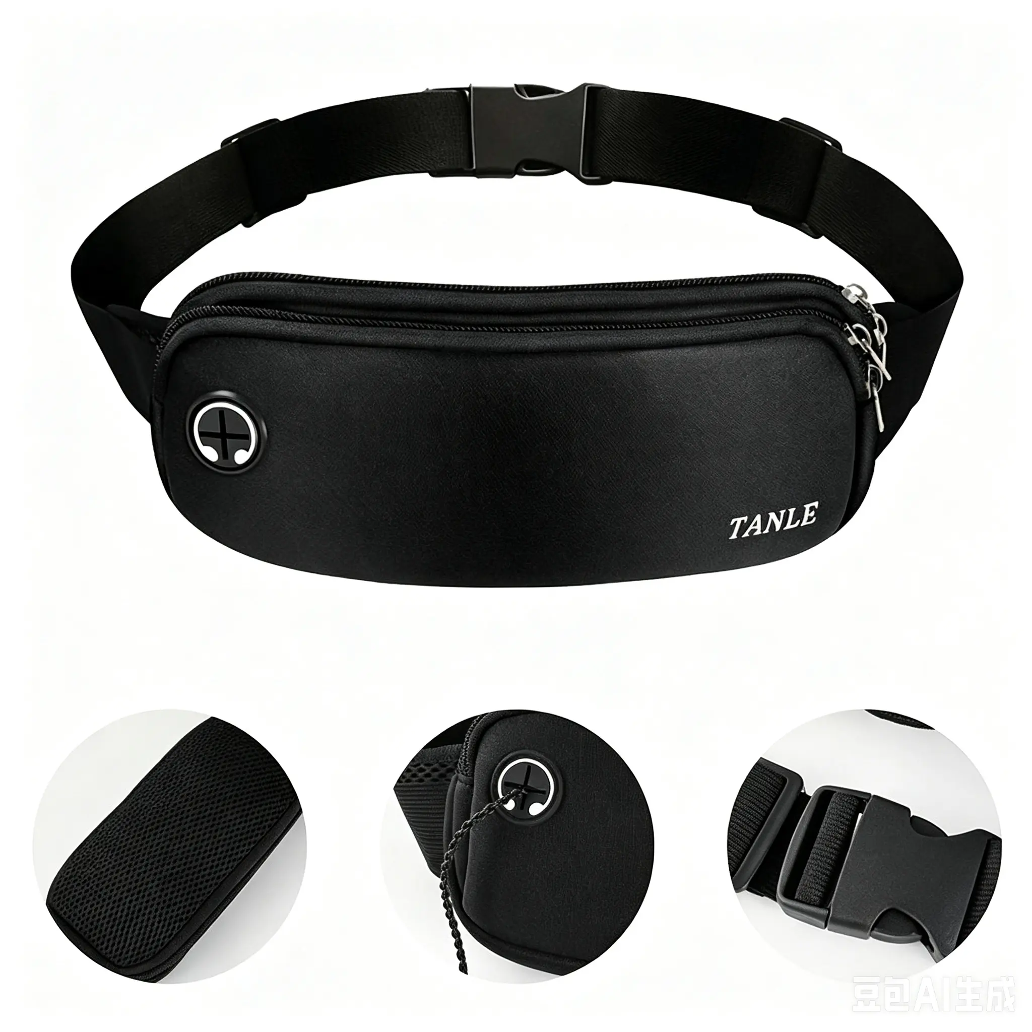 Fanny Pack Waist Bag with Headphone Hole,Elastic IPX4 Water Resistant Double Layer Crossbody Belt Bag for Running Hiking Travel Workout, Adjustable Strap Bumbag for Men Women Outdoor Runners Mini Jogging Equipment