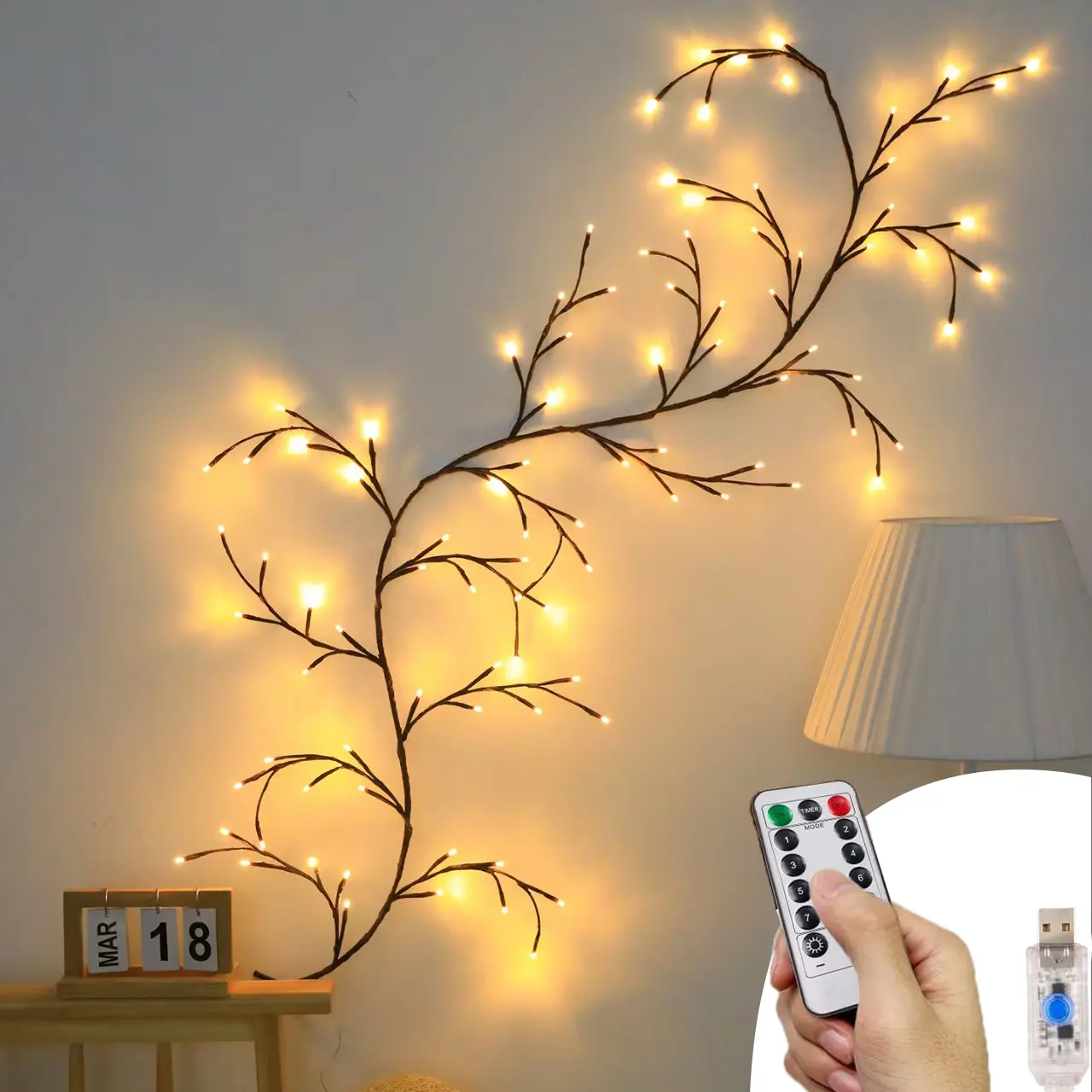 Wall-Mounted Rattan LED Ambient Light - Remote-Controlled Romantic Decorative Lamp with 8 Lighting Functions for Home Living Room, Front Porch