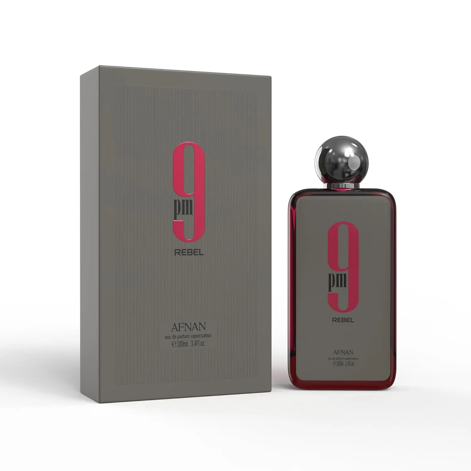 Afnan 9 PM Rebel Eau de Parfum Spray, a Long-Lasting Woody and Spicy Unisex Fragrance with Notes of Oud and Amber, 100 ml perfume (3.4 oz), Single Item, Aromatic Woody Scent, Evening Wear, Woody Blend