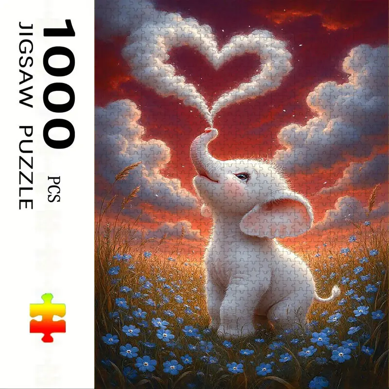 1000 Piece Elephant Jigsaw Puzzle Heart Theme, Large Adult Family Interactive Toy, DIY Home Decor Brain Challenge, Holiday Scene, Perfect Gift