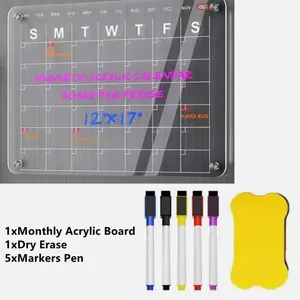 Magnetic Acrylic Calendar for Fridge 17"x12" Clear Dry Erase Board with 4 Strong Magnets & Stylish Transparent Design for Easy Cleaning and Planning