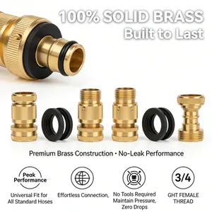 3/4 Inch GHT Garden Hose Quick Connect Kit, Solid Brass Male & Female Hose Connector Adapters, Leak-Proof Heavy-Duty Fittings, Rust Resistant Brass Construction for Outdoor Garden Watering, Lawn Care & Household Water Connection Use