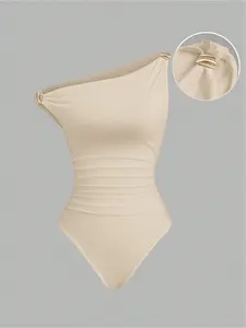 Elegant Specialty Off-Shoulder Women's Slim Fit Bodysuit with Metal Buckle