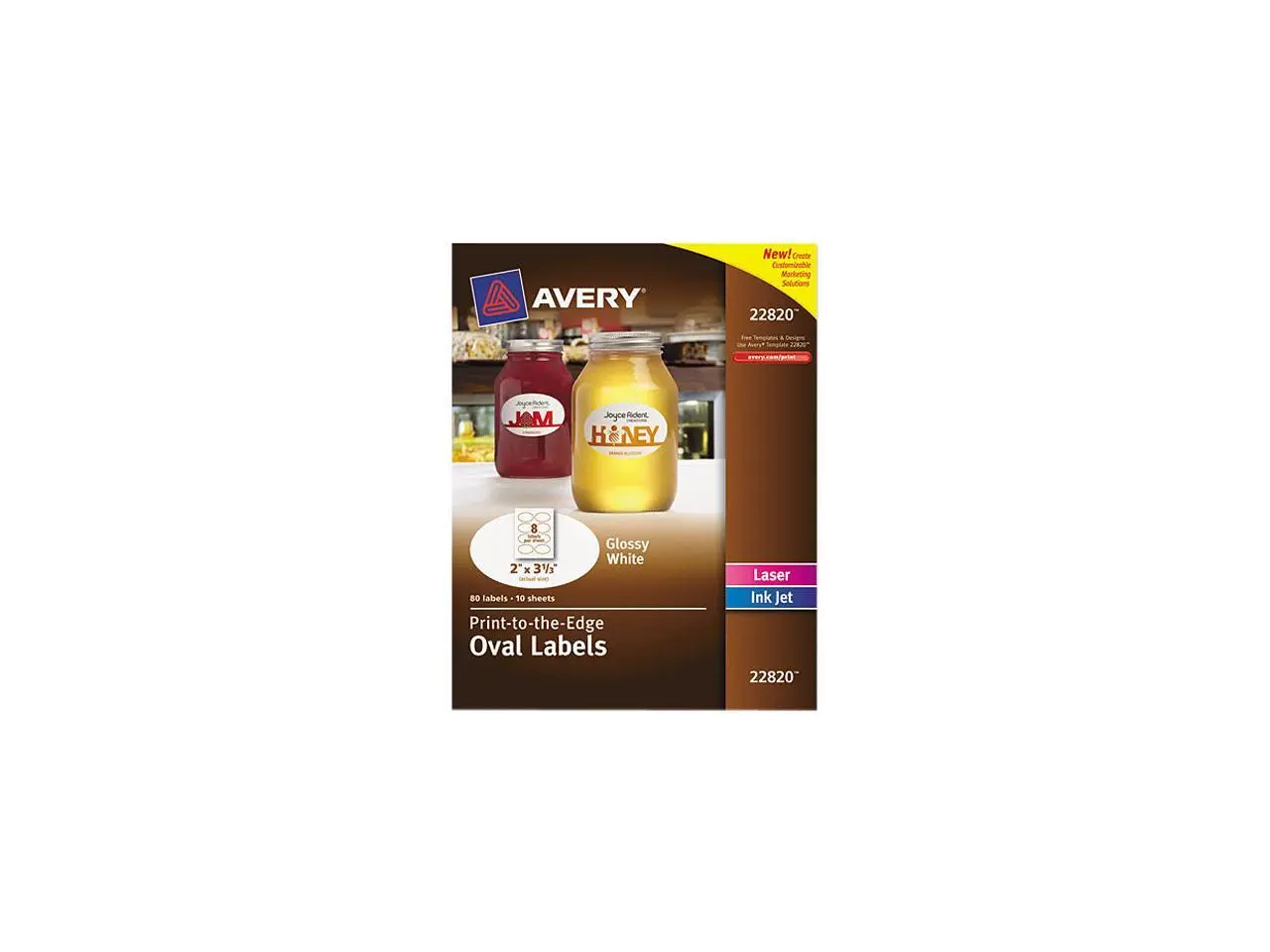 Avery Oval Labels, Sure Feed, 2" x 3-1/3", 80 Glossy Labels (22820)