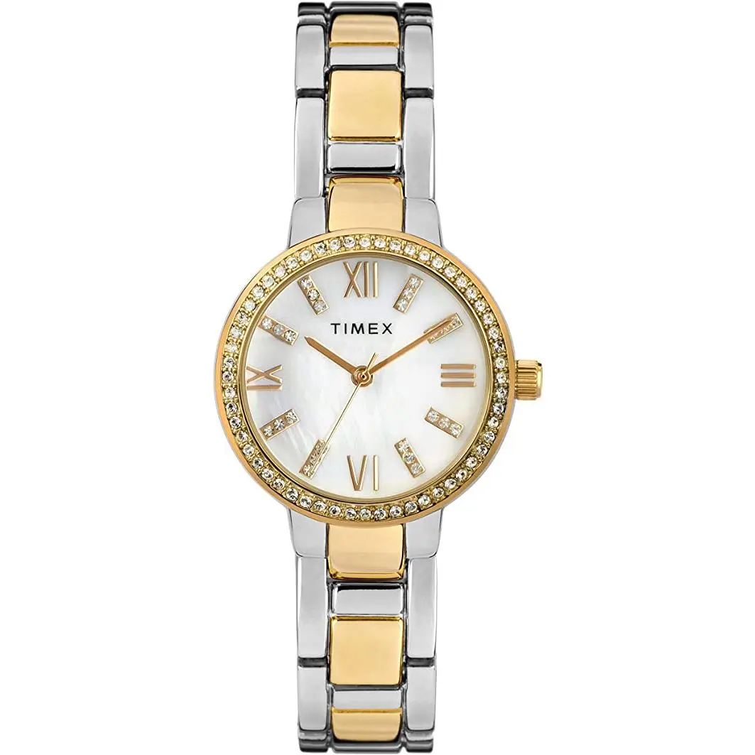 Timex Ladies' Fashion Watch - TW2T58800, Swarovski Crystal Accents, Metal Strap, Pearl Dial, Quartz Drive, Self-Adjust Clasp
