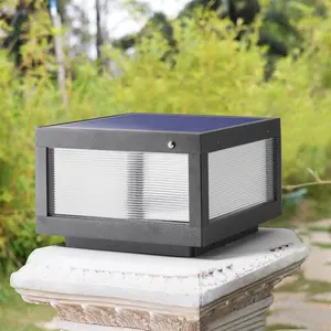 12" Black Solar Powered LED Post Cap Light, Modern Outdoor LED Fence Light for Pathways, Decks, and Patios (1-Pack)