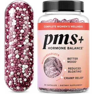 PMS Support Supplement for Women with PMS Relief | Hormonal Acne, Hormone Balance & Period Relief | Chasteberry Supplements | Microbeadlets with Dong Quai, Cranberry & Vitamin B6 | Non-GMO 30ct