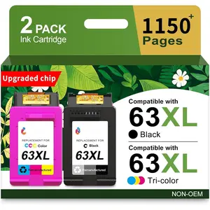 63XL Ink Cartridges Black/Color Combo Pack Replacement for  63 63XL Work for HP63 3830 4650 4652 4655 5200 5252 5255 5258 4520 4512 1112 2132 3630 3632 3631 2130 Printers BK and Tricolor