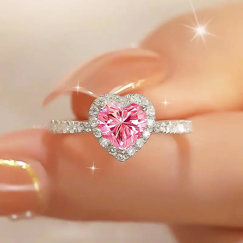 925 Sterling Silver Heart Ring for Women, Dainty Modern Fine Jewelry with Cubic Zirconia, Stackable Promise Ring for Engagement, Versatile, Girl, Birthday, Wedding, Ring Stack, Female