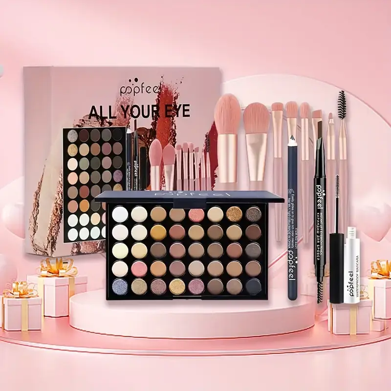 40 Color Eyeshadow Palette Multicolor Makeup Kit Tools Mascara Brush Eyeliner Eyebrow Pencil Combo Foundation Matte Powder Set Easy To Apply Cosmetic