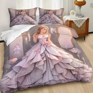 2/3 Piece Set Pink Chiffon Dress Pattern Duvet Cover Set, Decorative Duvet Cover, Machine Washable Duvet, Girl Style Bedding Set, Matching Home Decoration, Including 1 or 2 Pillowcases, Without Padding/Zipper Closure