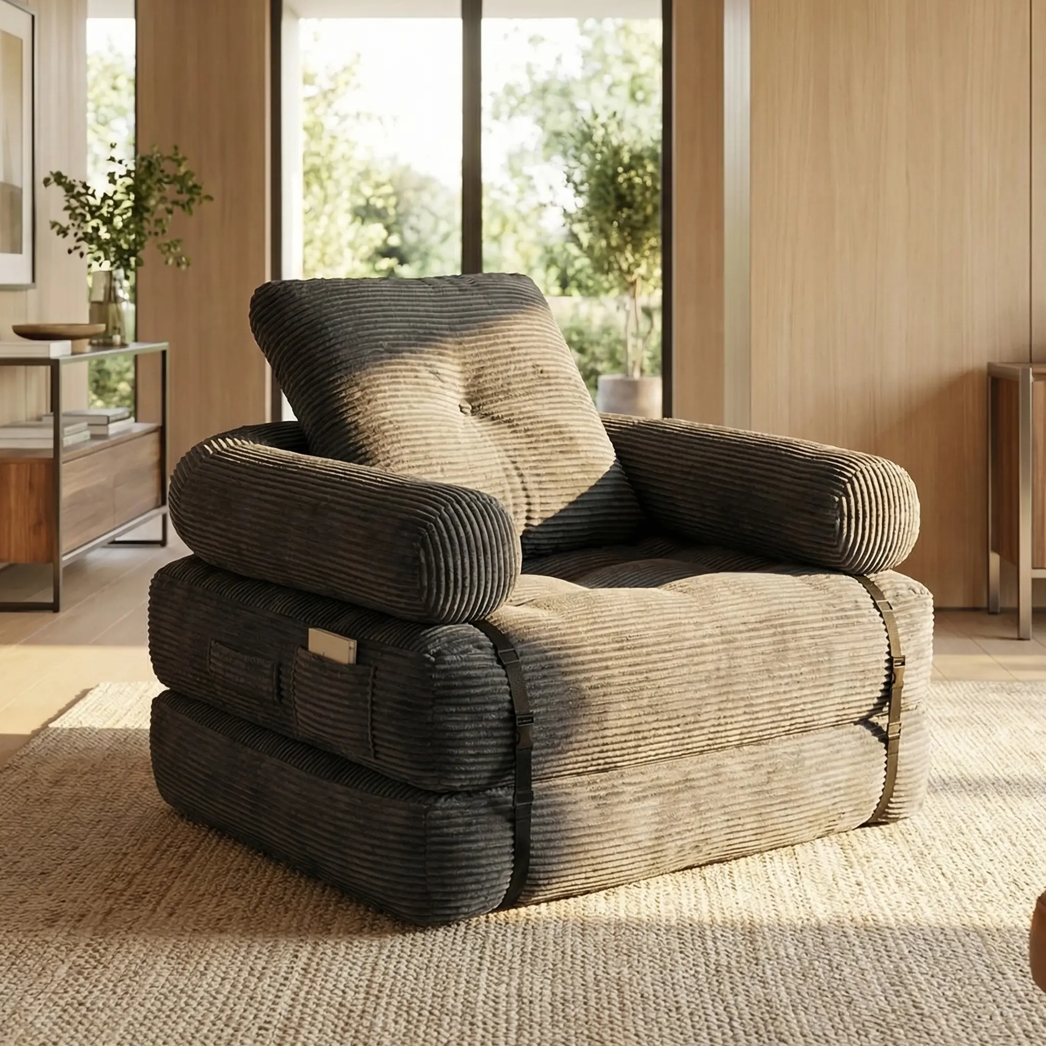 Corduroy Folding Sofa Bed - Corduroy Couch with Deep Sitting Compression, Folding Pillow Mattress, and Adjustable Backrest, Indoor Living Room Apartment Furniture, Modern Corduroy Couch, Dual Folding Sofas